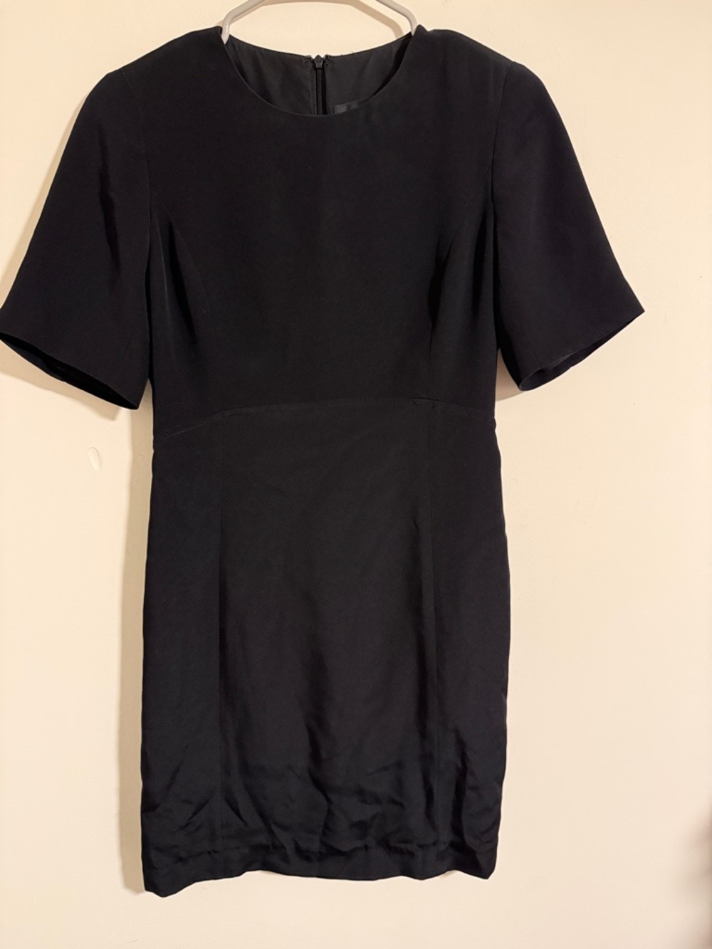 Nina Mclemore 100% silk Classic Black Short Sleeve Shift midi Dress size 2